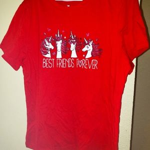 Best friends forever unicorn red t shirt. Size Youth XXL (18)